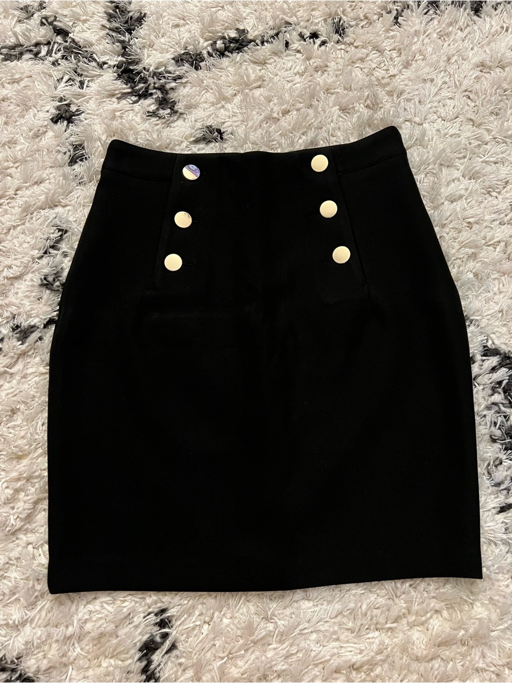 H&M Black High-Waist Pencil Skirt with Gold Buttons